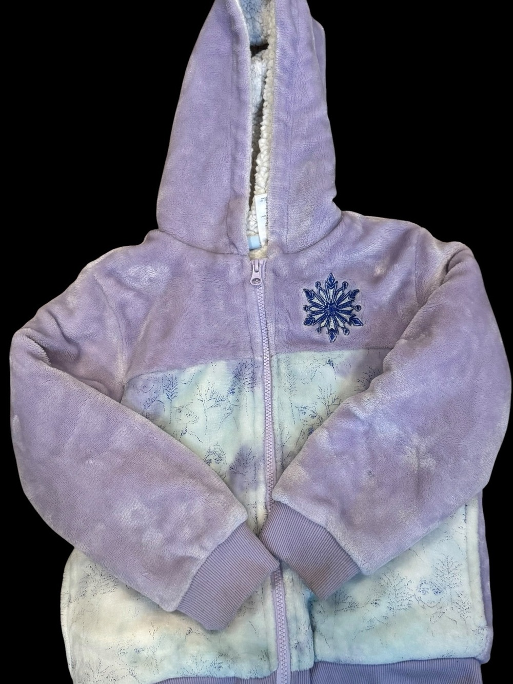 Disney Frozen Girls Plush Sherpa Lined Hooded Jacket Size 7 Lavender Blue